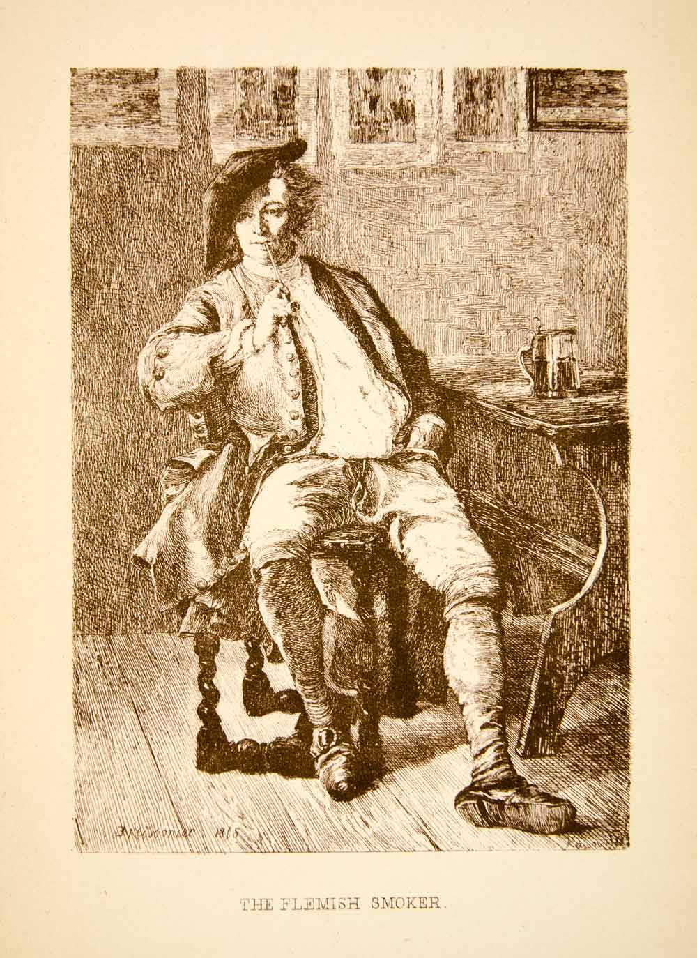 1882 Photogravure The Flemish Smoker Portrait Man Jean Louis Ernest XAY2