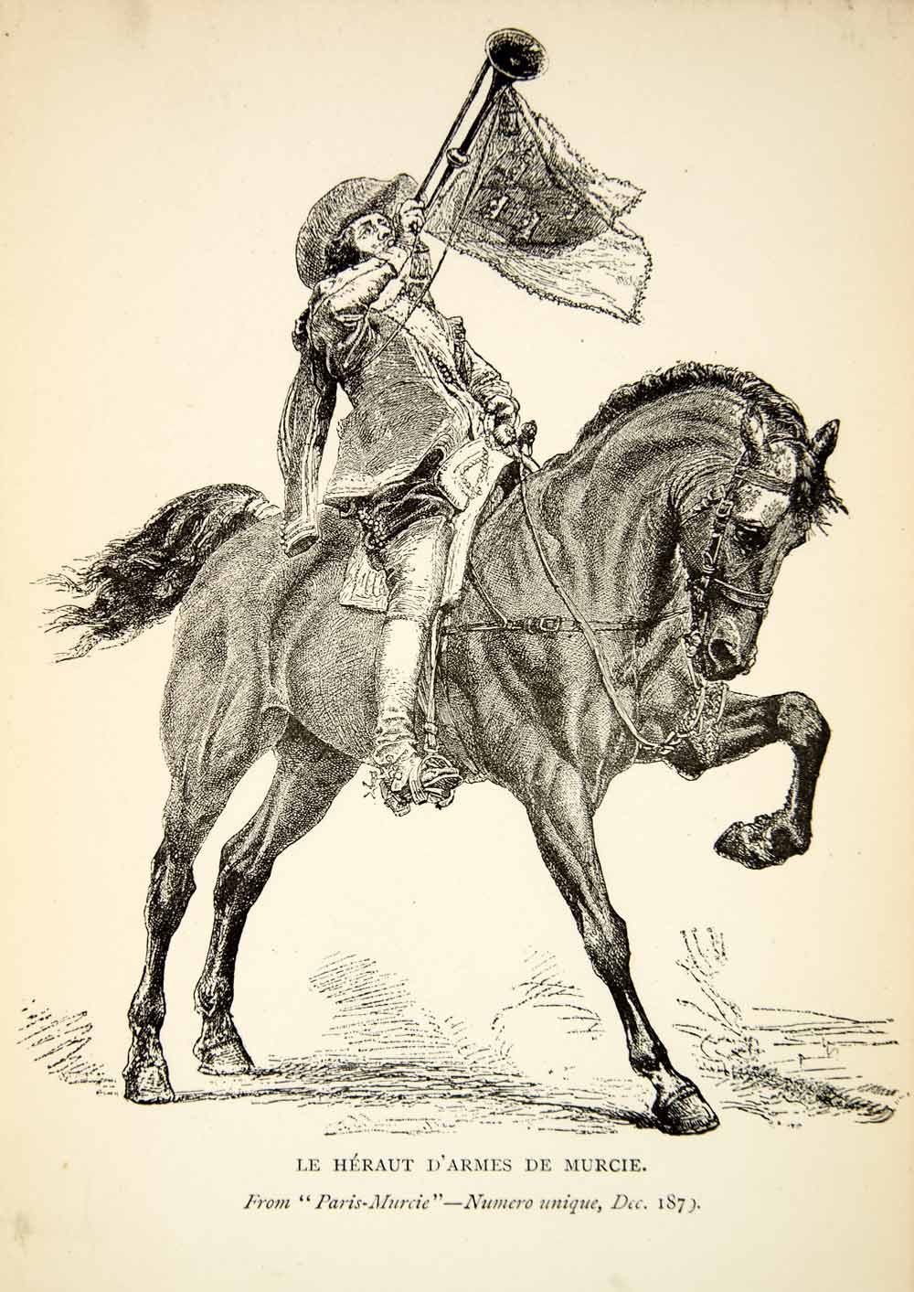 1882 Photogravure Le Heraut d'Armes de Murcie Horse Jean Louis Ernest XAY2