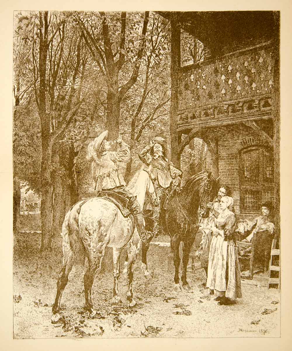 1882 Photogravure The Halt Bar Inn Architecture Men Jean Louis Ernest XAY2