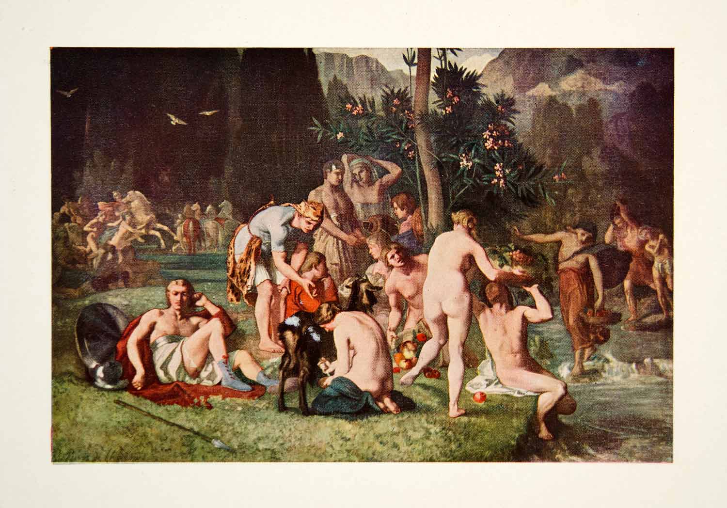 1912 Color Print Pierre Puvis De Chavannes Repose Nudity Figures Symbolism XAY4