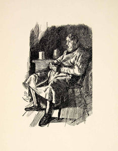 1897 Print Charles Samuel Keene Art Character Figure Sketch Seated Man XAY6
