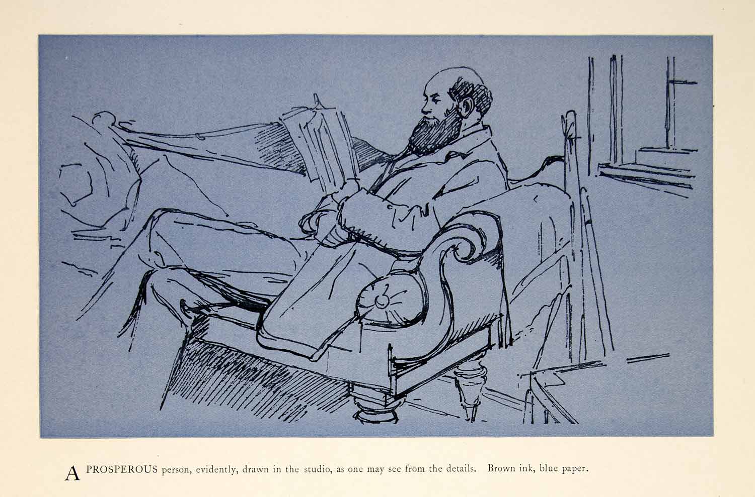 1897 Print Charles Keene Pen Drawing Sketch Art Seated Man Reading Artist XAY6