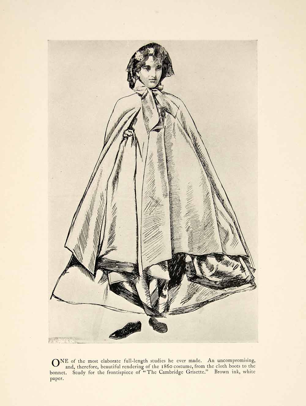 1897 Print Charles Keene Figure Sketch Art 1860 Woman Costume Cambridge XAY6