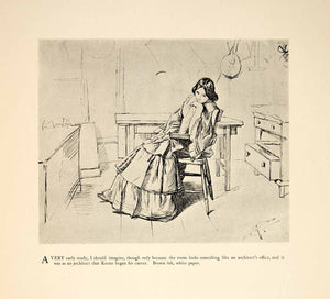 1897 Print Charles Keene Figure Sketch Pen Drawing Artwork Seated Woman XAY6