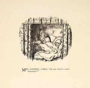 1897 Wood Engraving Charles Keene Figure Sketch Married Couple Sleep Mrs XAY6