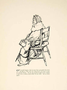 1897 Wood Engraving Charles Keene Art Seated Grandmother Figure Pen Drawing XAY6