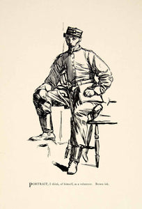 1897 Wood Engraving Charles Keene Portrait Figure Military Volunteer Pen XAY6