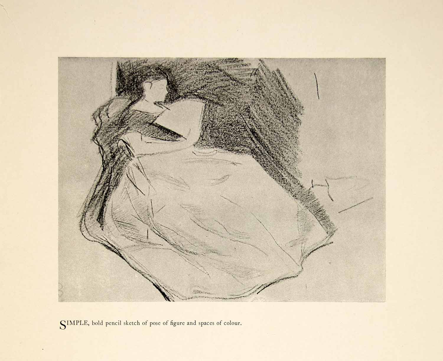 1897 Print Charles Keene Figure Pencil Sketch Art Seated Woman Dress Hand XAY6