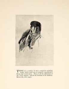 1897 Print Charles Keene Pen Figure Drawing Head Study Man Black Cap Scarf XAY6