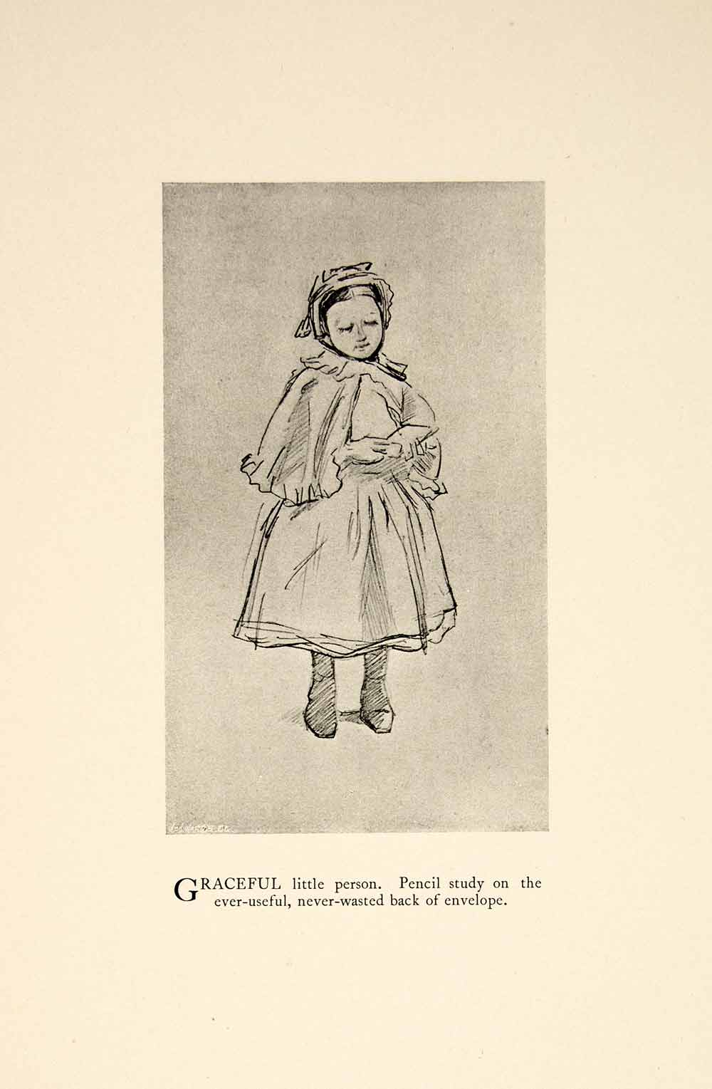 1897 Print Charles Keene Pencil Drawing Figure Study Art Girl Child Dress XAY6
