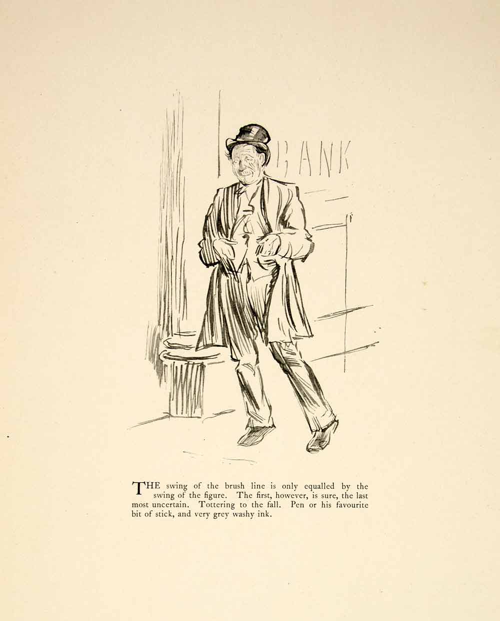 1897 Print Charles Keene Brush Drawing Figure Drunkard Drunken Man Bank Top XAY6