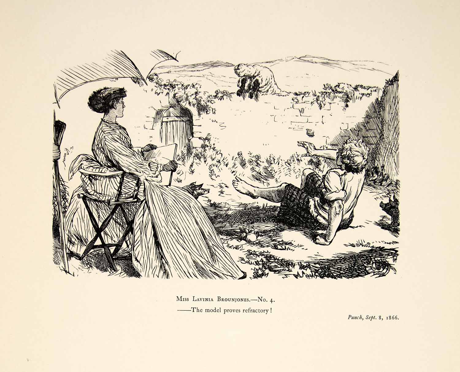 1897 Wood Engraving Charles Keene Art Lavinia Brounjones Sketch Artist Ram XAY6
