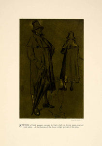 1897 Print Charles Keene Chalk Figure Sketch Irish Peasants Costume XAY6