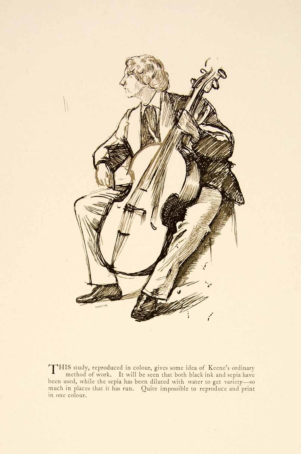 1897 Print Charles Keene Figure Art Man Playing Cello Musician String XAY6