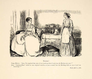 1897 Wood Engraving Charles Keene Art Manners Jane Mistress Maid XAY6