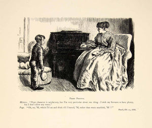 1897 Wood Engraving Charles Keene Punch Magazine Art Mistress Page Servant XAY6