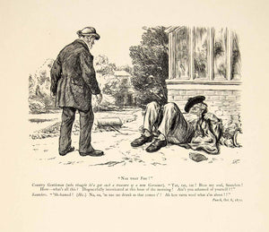 1897 Wood Engraving Charles Keene Punch Magazine Humor Art Drunkard XAY6