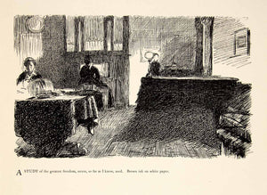 1897 Print Charles Keen Pen Drawing Art Interior Room View Figures Organ XAY6
