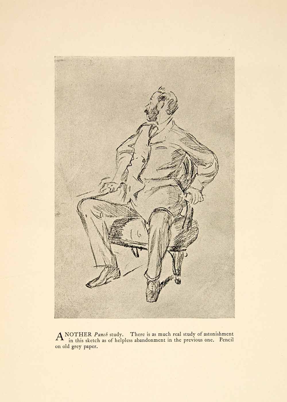 1897 Print Charles Keene Punch Magazine Figure Pencil Drawing Study Seated XAY6