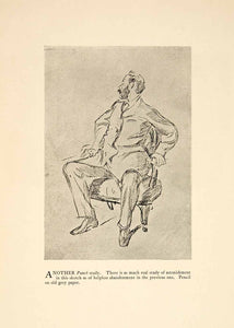 1897 Print Charles Keene Punch Magazine Figure Pencil Drawing Study Seated XAY6