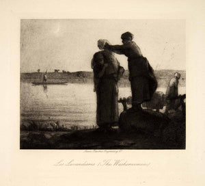 1896 Photogravure Les Lavandieres Washerwomen River Laundry Jean Francois XAY8