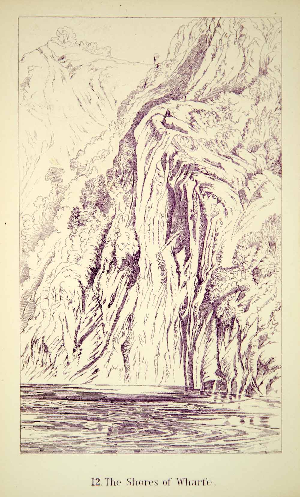 1872 Lithograph John Ruskin Shores Wharfe Ocean Bluff Cliff Sea Landscape XAZ2