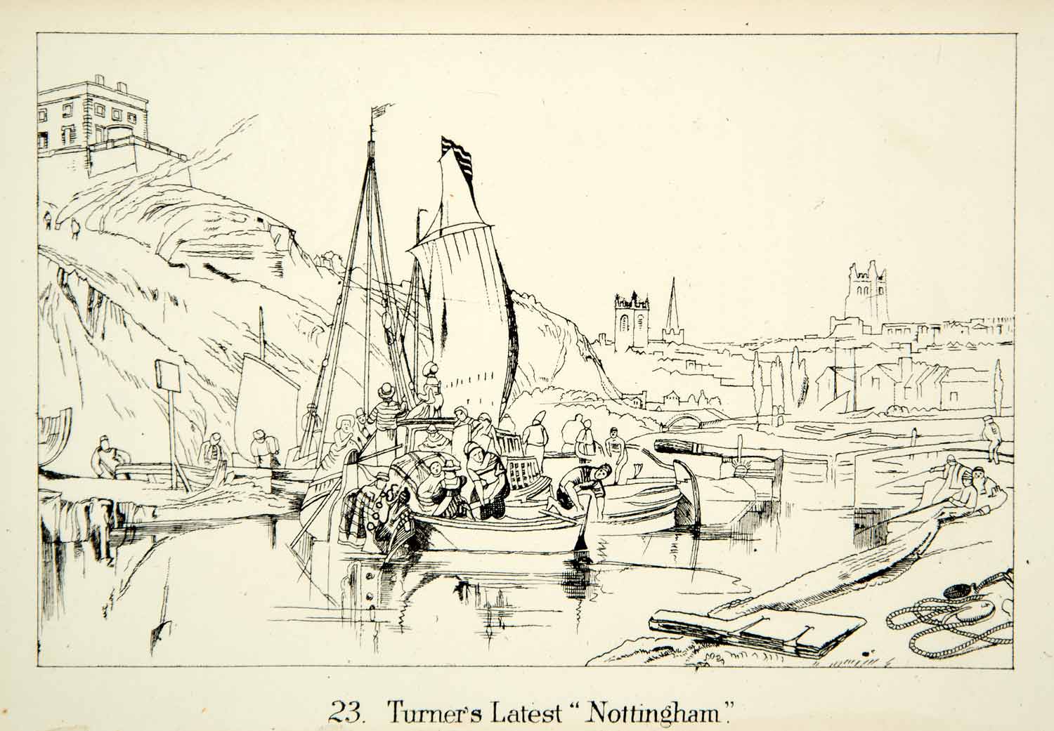 1872 Lithograph Turner Latest Nottingham Ship Sail Cityscape Landscape Dock XAZ2