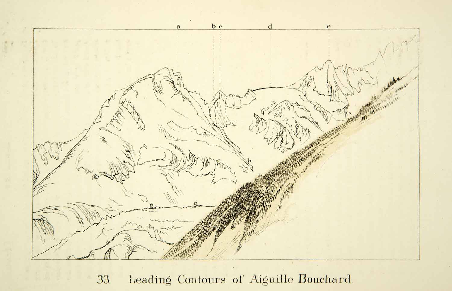 1872 Lithograph John Ruskin Leading Contours Aiguille Bouchard Mountain XAZ2
