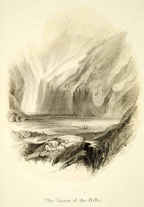 1872 Lithograph John Ruskin Gates Hills Lake Boat Mountain Landscape Shore XAZ2