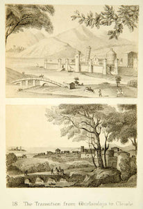 1872 Lithograph John Ruskin Transition Ghirlandajo Claude Landscape XAZ2