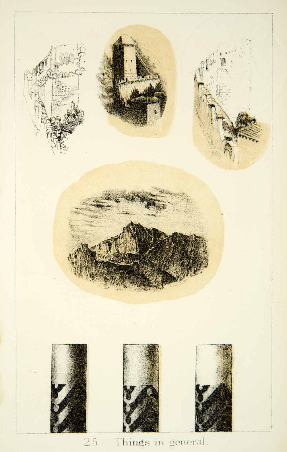 1872 Lithograph John Ruskin Castle City Wall Columns Mountain Ruin XAZ2