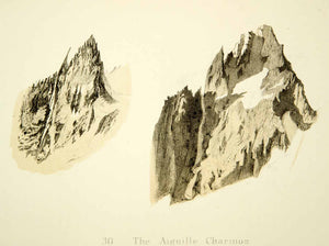 1872 Lithograph John Ruskin Aiguile Charmoz Ideal Actual Mountain Landscape XAZ2