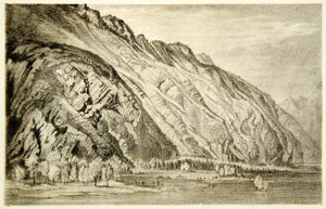 1872 Lithograph John Ruskin Mountains Villeneuve Switzerland Alps Landscape XAZ2