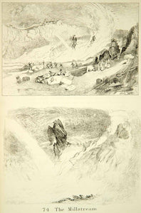1872 Photolithograph John Ruskin Millstream River Landscape Mountain XAZ2