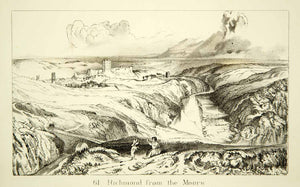 1872 Lithograph John Ruskin Richmond Moors Landscape Cityscape River Ravine XAZ2