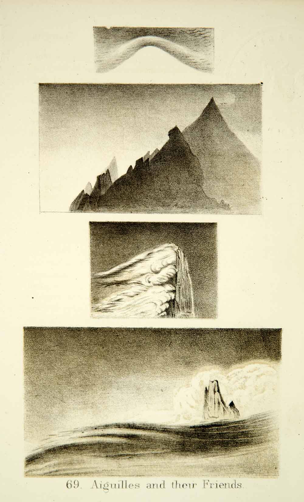 1872 Lithograph John Ruskin Aiguilles Friends Mountain Peak Landscape Hill XAZ2