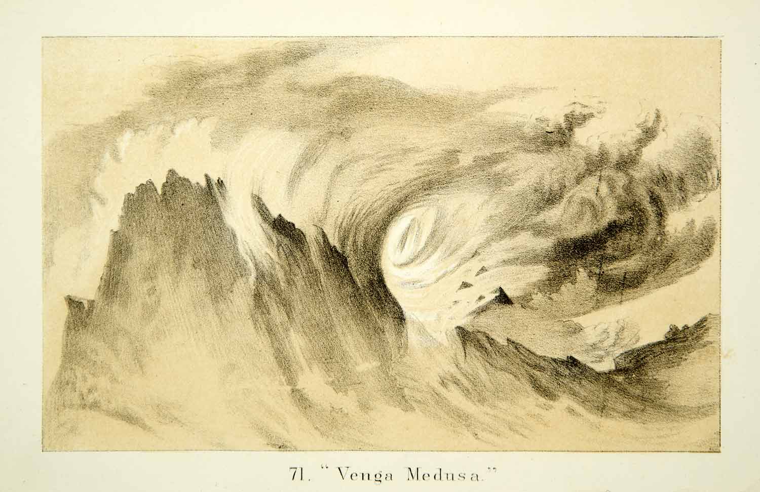 1872 Lithograph John Ruskin Venga Medusa Mountain Peak Summit Landscape XAZ2