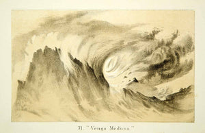 1872 Lithograph John Ruskin Venga Medusa Mountain Peak Summit Landscape XAZ2