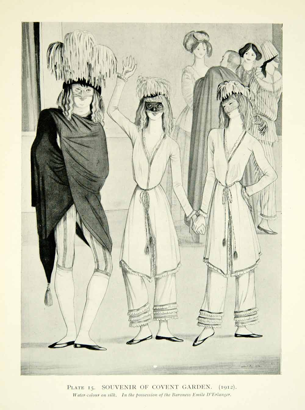 1925 Print Albert Rutherston Art Souvenir Covent Garden Masquerade Party XAZ4