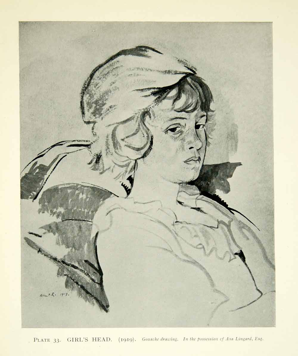 1925 Print Albert Rutherston Art Portrait Girls Head Pose Facial Expression XAZ4