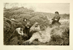 1897 Photogravure Frederick Walker Vagrants Homeless Burning Brush Cart XAZ5