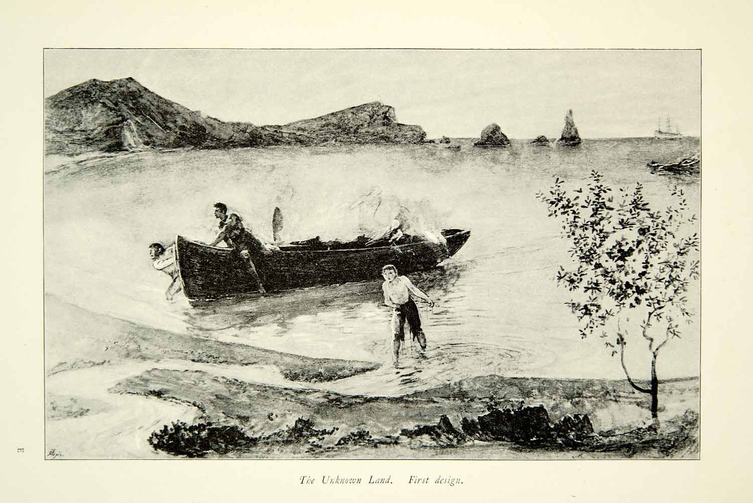 1897 Prints Frederick Walker Unknown Land Boat Beach Arrival Shore Figure XAZ5