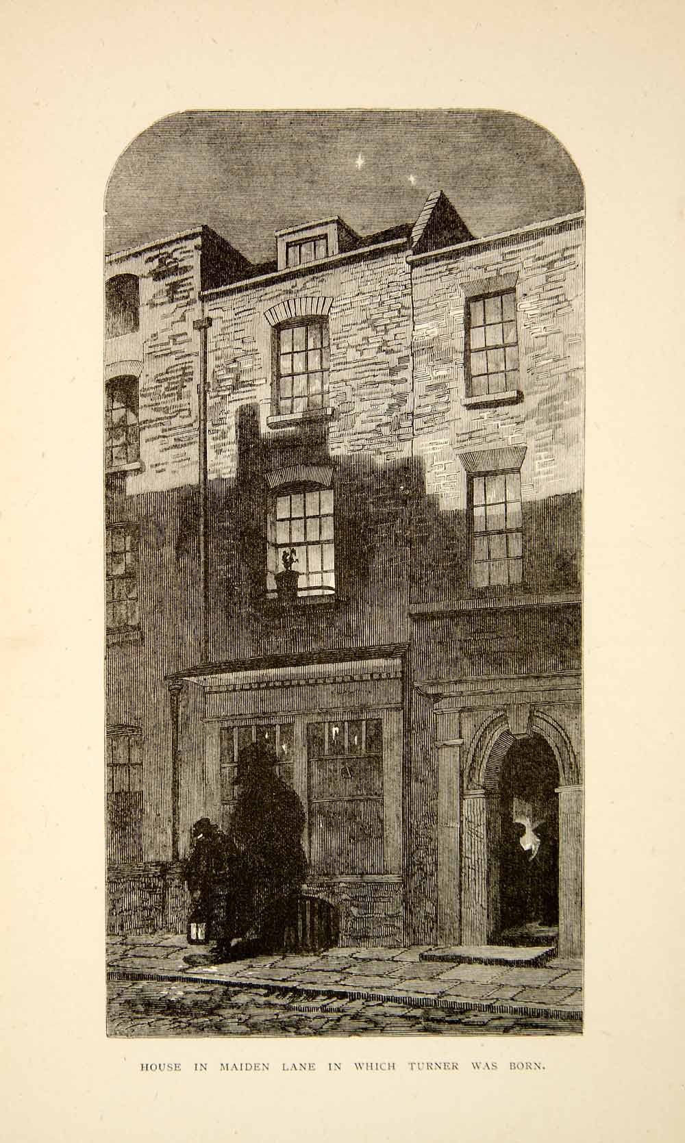 1877 Wood Engraving Home Joseph Turner Maiden Lane England Cityscape Street XAZ6