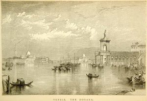 1889 Wood Engraving Venice Italy Dogana Mare Customs Grand Canal Turner XAZ9