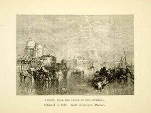 1889 Wood Engraving Turner Venice Italy Canal Guidecca Gondola Venezia XAZ9