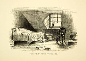 1889 Wood Engraving Turner Deathbed Bedroom Romanticism Painter Chair XAZ9