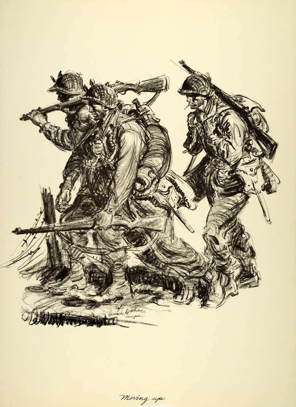 1963 Print Howard Brodie Art World War II Soldiers Infantry GI European Front