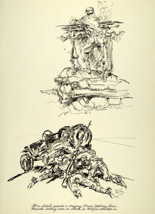 1963 Print Howard Brodie Art Korean War GI Foxhole Marines Jeep Yongsan Korea