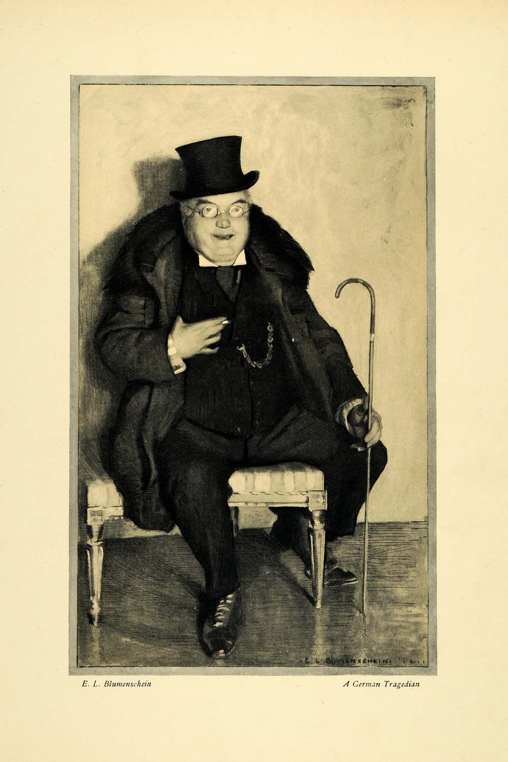 1911 Print German Tragedian Ernest Blumenschein Portrait Cane Fashion Top XDA4