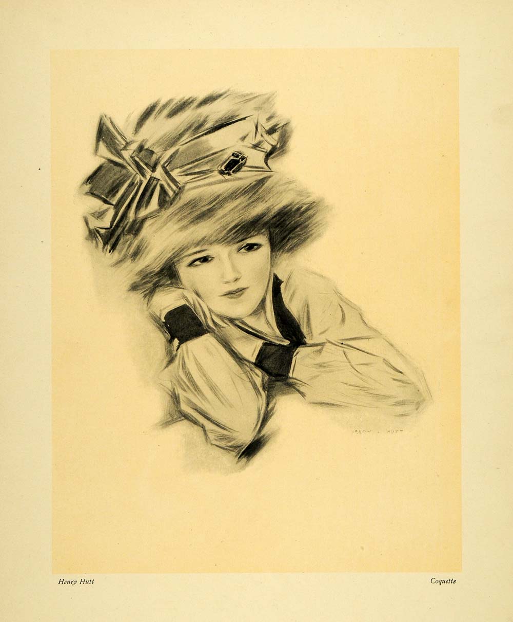 1911 Print Coquette Henry Hutt Woman Portrait Female Artwork Hat Style XDA4